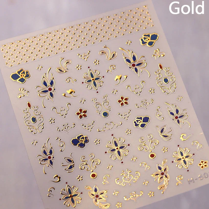 5D Gold Stamped Silver Sun Stars Snake Nail Art Stickers Totems Reliefs Self Adhesive Dark Chinese Style Manicure Decals