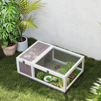 Wood Turtle House 91x60.5x32 cm with net blanket & removable transparent side panels for indoor and outdoor