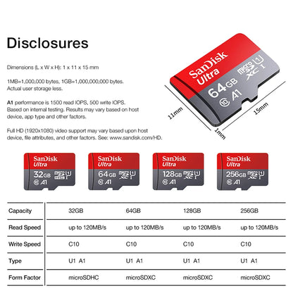 Original Sandisk Memory Card 256GB 128GB 64GB 32GB TF Micro SD Card Class 10 UHS-1 Flash Card Memory MicroSD for Smartphone PC