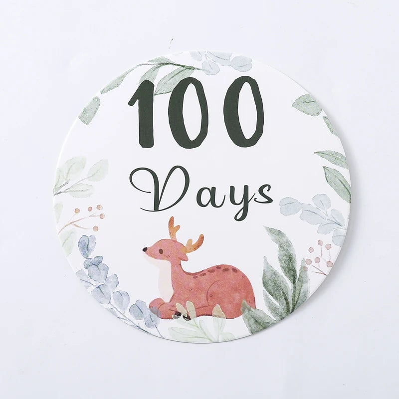 Newborn Baby Growth Milestones 0-12 Months Wooden Card With Box Photo Accessory Cartoon Animal Picture Souvenir Wooden Baby Gift