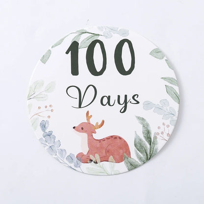 Newborn Baby Growth Milestones 0-12 Months Wooden Card With Box Photo Accessory Cartoon Animal Picture Souvenir Wooden Baby Gift