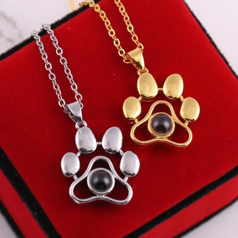 Custom Color Photo Projection Necklace Dog Paw Copper Pendant Titanium Steel Chain 2025 Girlfriend Mom Festival Romantic Gifts