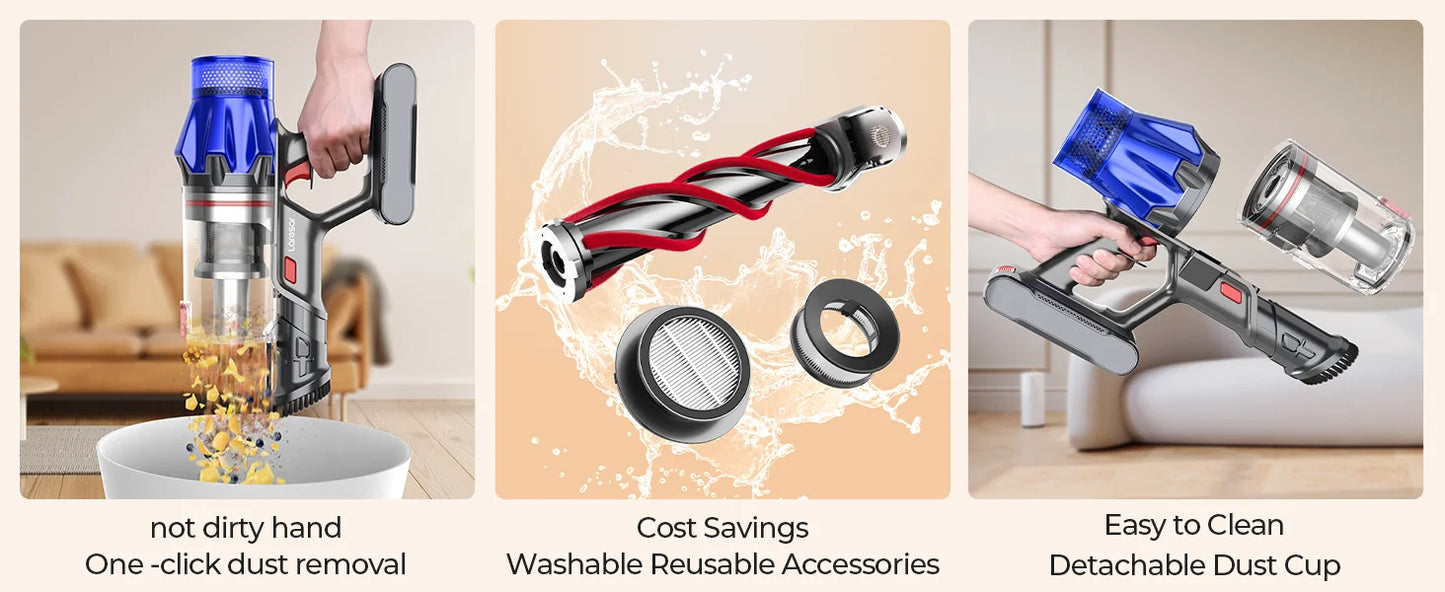 90 Minut Laresar V7S 75000PA 650W Cordless Vacuum Cleaner Handheld Long Runtime Removable Battery Smart Display Home Appliance