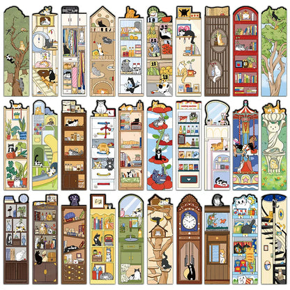30PCS Cat Scene Bookmark Cartoon Cute Reading Page Book Label Decoration Student Creative Gift DIY