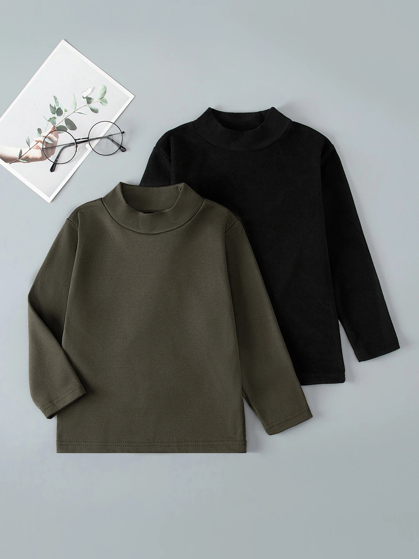 1/3/4 Pcs Children's Mid-collar Bottoming Shirt in Autumn And Winter Solid Color Joker Girls' Long sleeve T-shirt Boys' Casual S