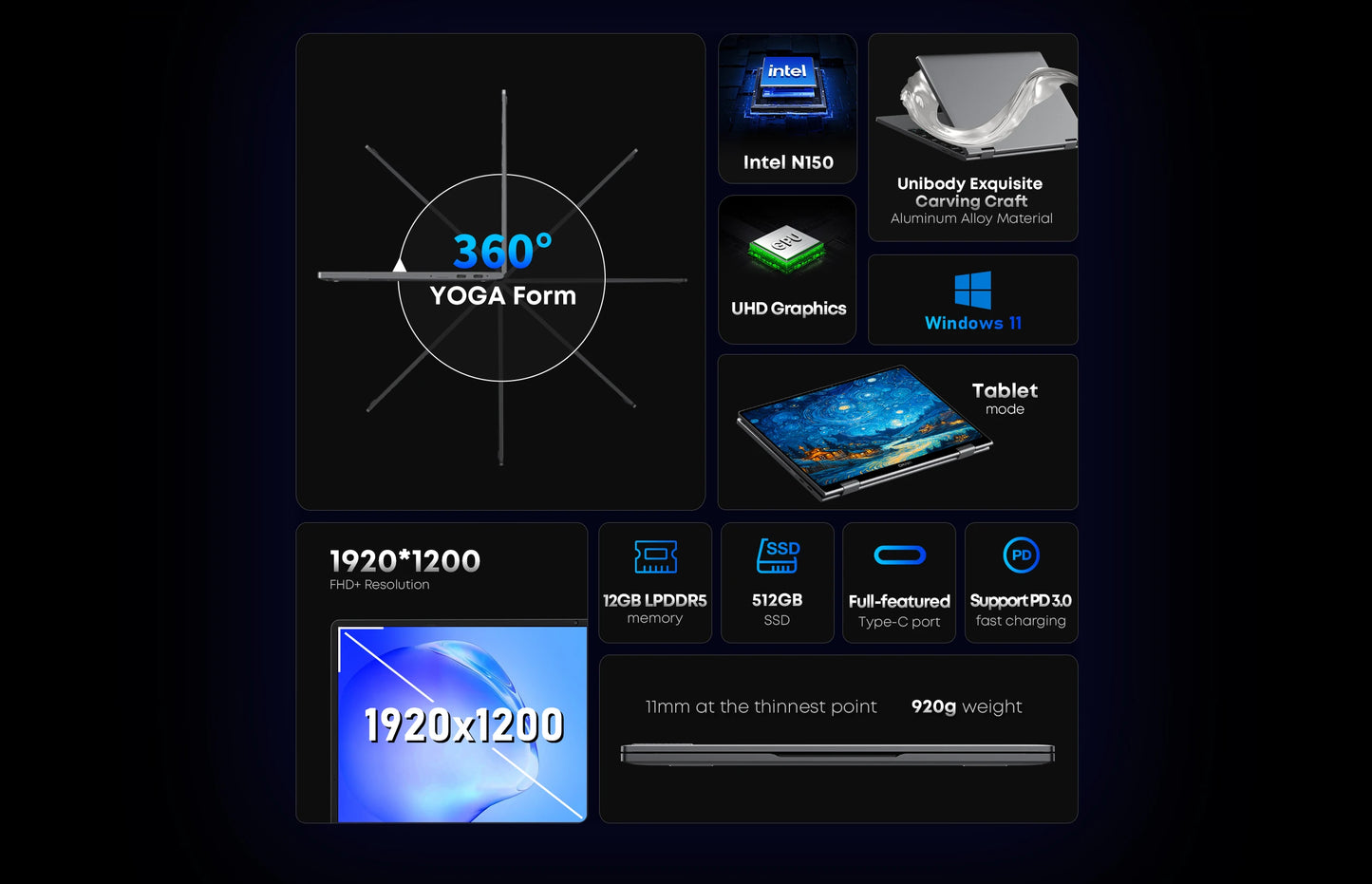 CHUWI MiniBook X Laptop Tablet 2 In 1 Intel N150/N100 10.51" FHD IPS Screen 16GB / 12GB RAM LPDDR5 512G SSD Windows 11 Notebook
