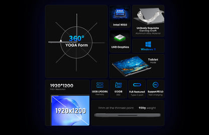 CHUWI MiniBook X N150 Laptop 10.51 Inch 16GB /12GB RAM 512GB SSD 2-in-1 Yoga Mode Intel Windows 11 Notebook 360° Flipable WiFi 6