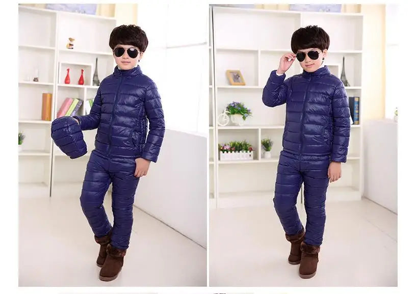 Winter Children Clothing Sets Baby Boy Warm Hooded Down Jackets Pants Clothing Sets Girls Boys Snowsuit Coats Ski Suit 2-12Y
