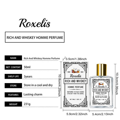 Roxelis Whiskey Scent Perfume Exude Elegance Lasting Charm Boost Confidence Light Fragrance Level Fragrance Spray for Men 50ml