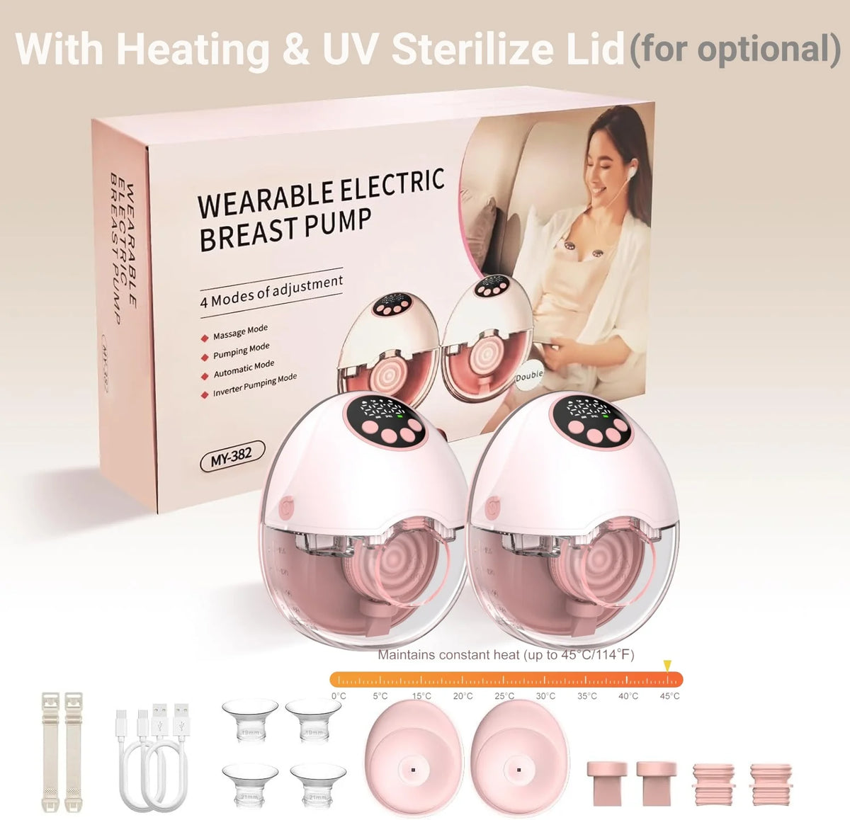 Hands-Free Wearable Breast Pump – Electric, BPA-Free, with Heating & UV Sterilizer | Wireless Upgrade Option
