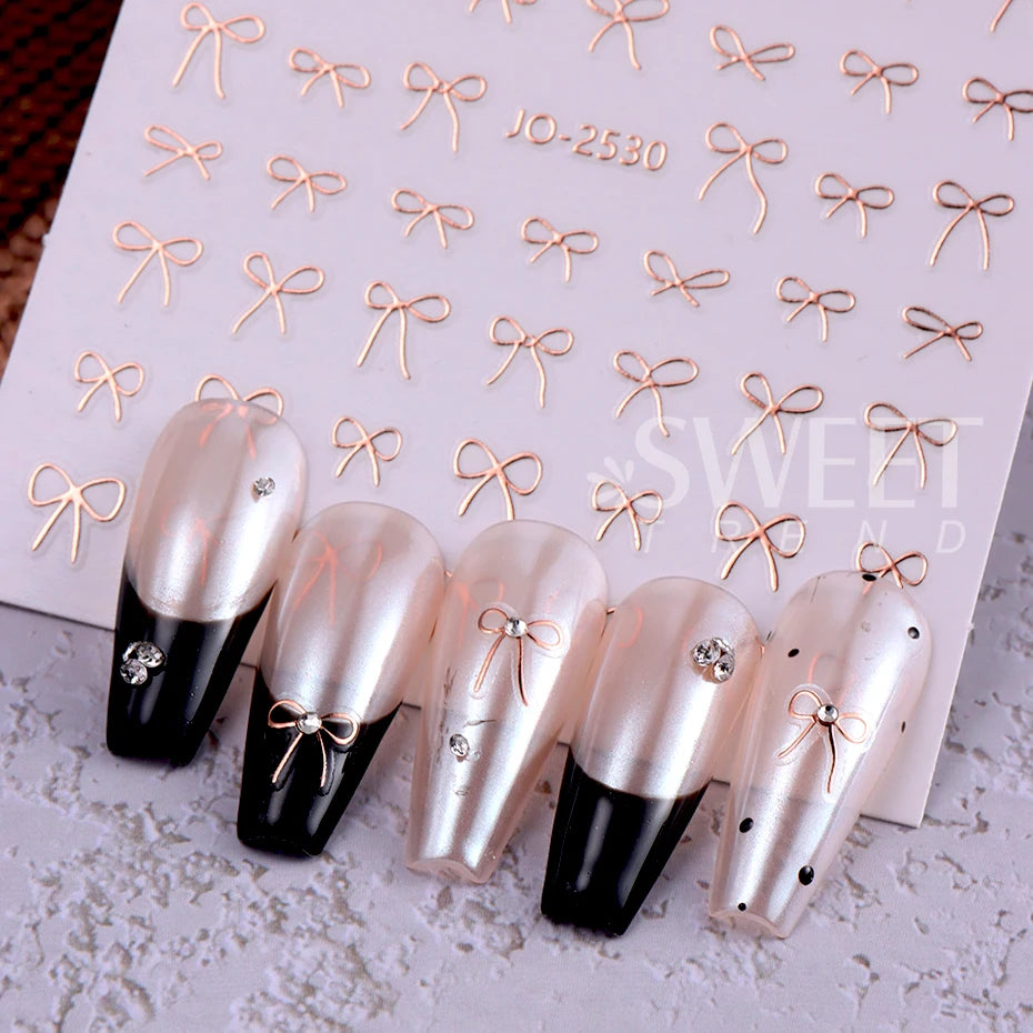 6pcs/set 3D Small Bow Ribbon Bowknot Y2K Nail Sticker Mini Kawaii Japanese Adhesive Decal Valentine's Simple Nail Manicure Decor