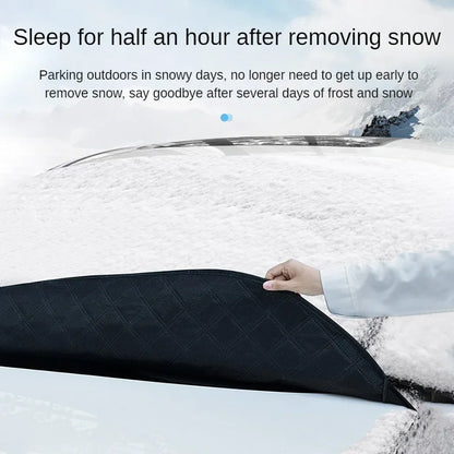 All-Weather Magnetic Windscreen Cover - Waterproof Snow/Frost/Ice Protector & Sun Shade, 5 Magnets + Door Flaps, Universal Fit