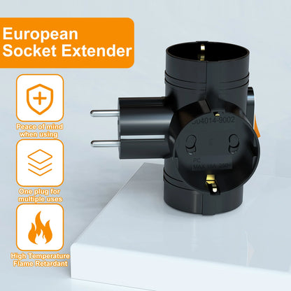 EU Converter Plug Adapter Electrical Socket With Switch German Standard 1 to 3 Way Outlets Double Plug Wall Socket Extender