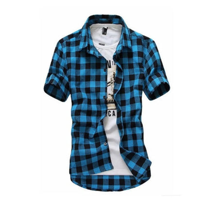 Red And Black Plaid Shirt Men Shirts 2026 New Summer Fashion Chemise Homme Mens Checkered Shirts Short Sleeve Shirt Men Blouse