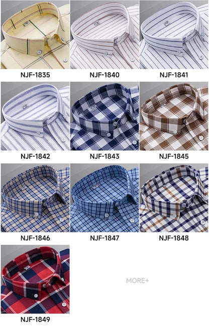 New In Shirt Oversize Long-Sleeve 100%Cotton Shirts for Men Slim Fit Formal Plain Shirt Plaid Casual Tops Designer Black Clothes