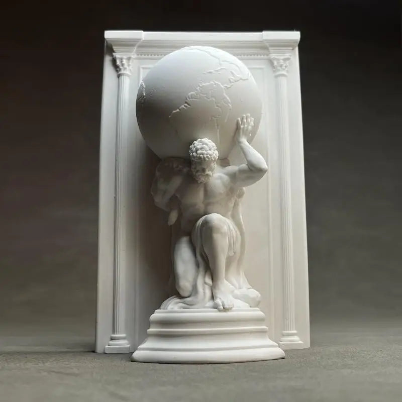 White Gypsum Atlas Sculpture Bookend Classic Greek Mythology Relief Decoration Figurine Desktop Art Home Office Decor Gift