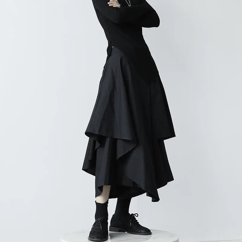 Women Skirts Gothic Irregular Skirts Pants Women High Waist White Black Long Skirts Female Pleated Skirts Culottes Women Clothes