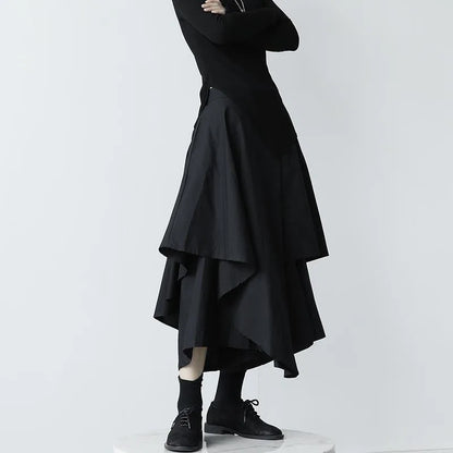 Women Skirts Gothic Irregular Skirts Pants Women High Waist White Black Long Skirts Female Pleated Skirts Culottes Women Clothes