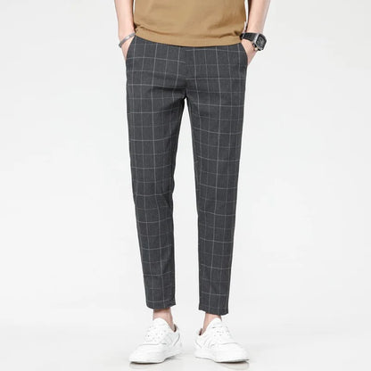 Checkered Fashion Europe and the United States Style Men's Pants Business Casual Travel Slim Pants Comfortable and Versatile