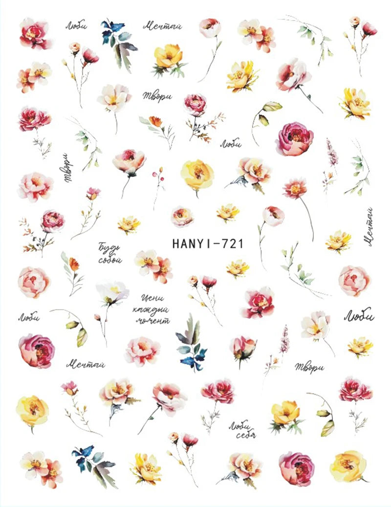 3d Nail Art Decals Elegant White RoyalBlue Roses Flowers Adhesive Sliders Nail Stickers Decoration For Nail Manicure