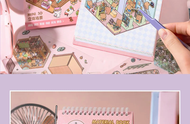 3D Diorama Sticker Book 20 Pages Mini Scene Cute Cartoon Animal Ghosts Theme DIY Scrapbook Toy Fun Stress Relief Kids Adult Gift