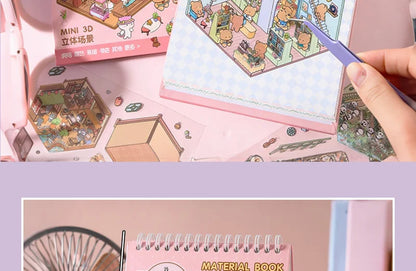 3D Diorama Sticker Book 20 Pages Mini Scene Cute Cartoon Animal Ghosts Theme DIY Scrapbook Toy Fun Stress Relief Kids Adult Gift