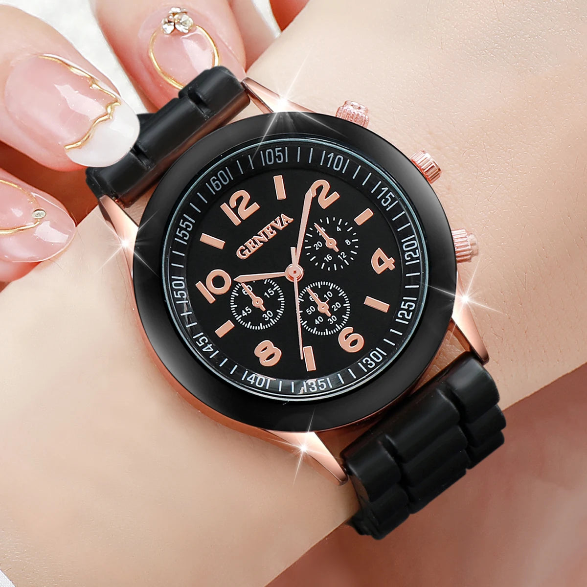 5PCS Women's Watches Fashion Roma Dial Leather Band Quartz Watch Ladies Silicone Band Wristwatch Reloj Mujer（Without Box）