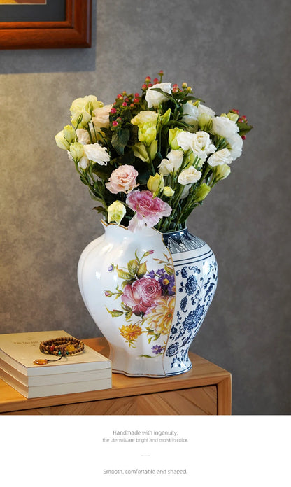 Splicing Light Luxury Antique Style Ceramic Vase Creative European Vintage Flower Vase Arrangement Living Room Desktop Ornaments