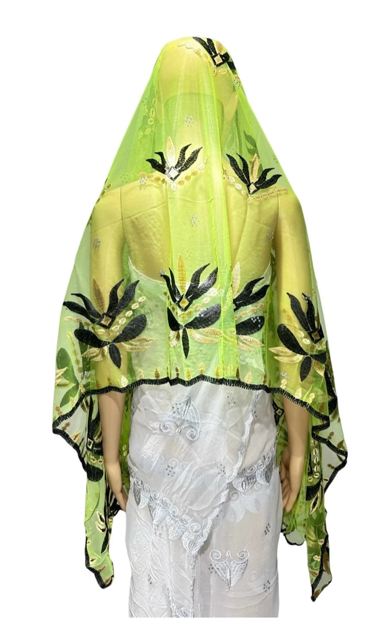 On Sale 2025 New African Net Hijab Scarf for Muslim Women African Dubai Islam Headscarf Embroidery Shawls Voile