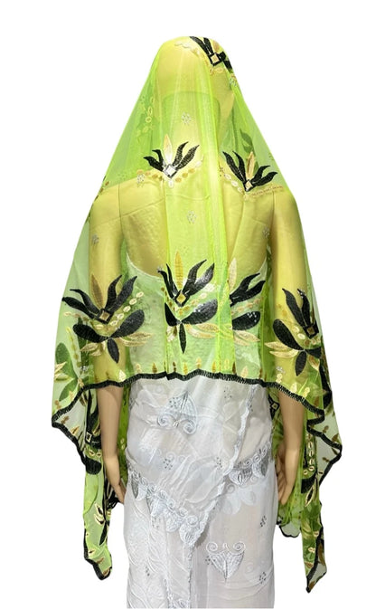 On Sale 2025 New African Net Hijab Scarf for Muslim Women African Dubai Islam Headscarf Embroidery Shawls Voile