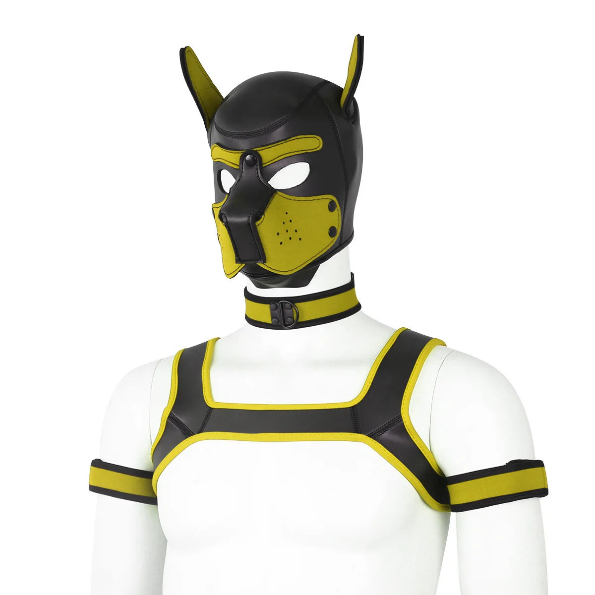 Large Size Puppy Cosplay Neoprene Fetish Hood Mask Kit with Chest Strap Collar Armband Sex Costumes for Bdsm Slave Role Play