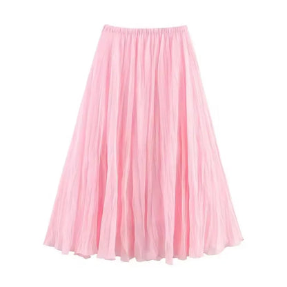 HH Women Elastic Waist Pleated Maxi Skirt Flowy A Line Pleated Long Skirt In Yellow White Pink For Spring Summer Beach Vacation