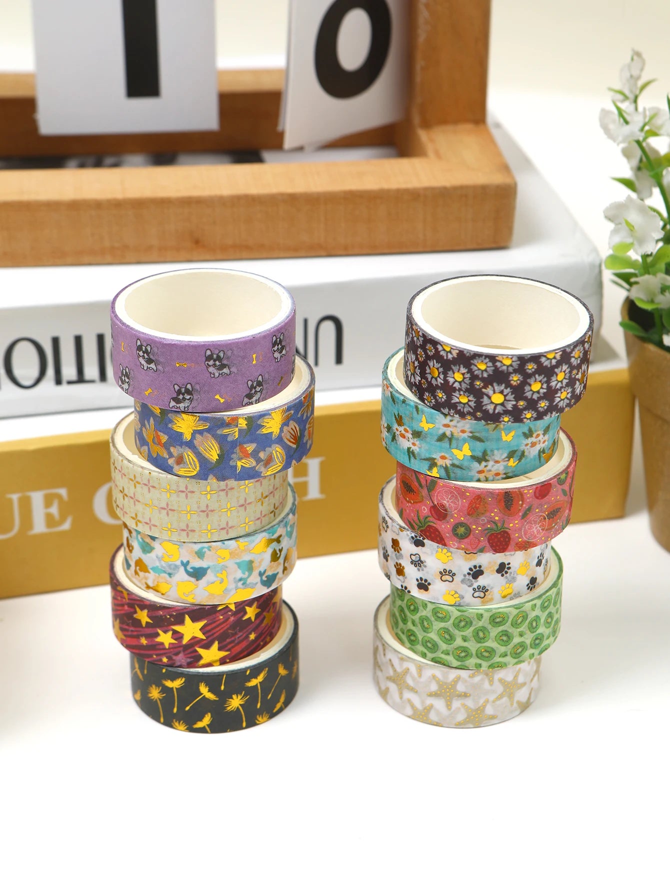 Creative Floral Hot Foil Washi Tape Set,12 Rolls Decorative Masking Tape for Scrapbooking,Journaling,DIY Gift Supplies