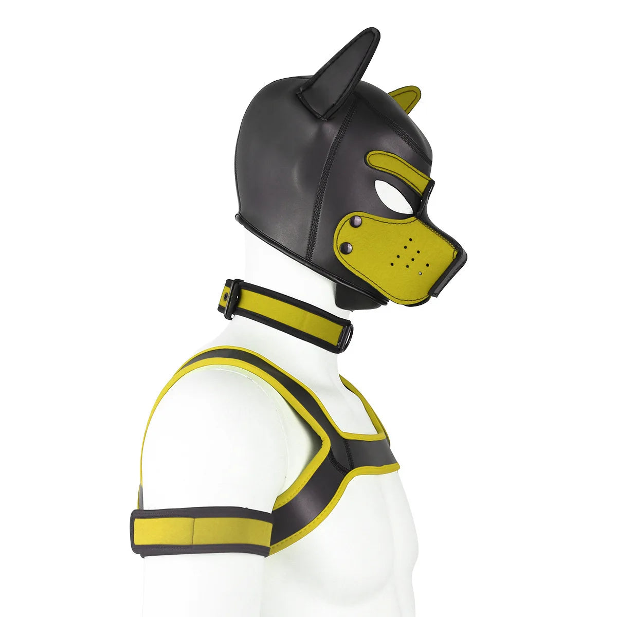 Large Size Puppy Cosplay Neoprene Fetish Hood Mask Kit with Chest Strap Collar Armband Sex Costumes for Bdsm Slave Role Play