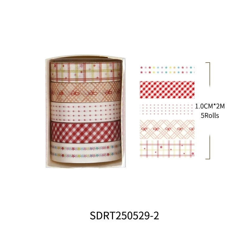 MINKYS 5pcs/set Basic Grid Star Decorative Tape Cute Cartoon Creative Washi Tape School Stationery