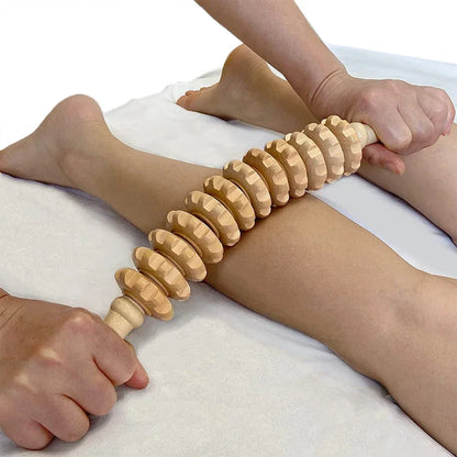 Full Body Massager Fascia Massage Tool Anti-slip Ratcheted Wooden Handle for Arms Legs Hips Soft Rolling Massage