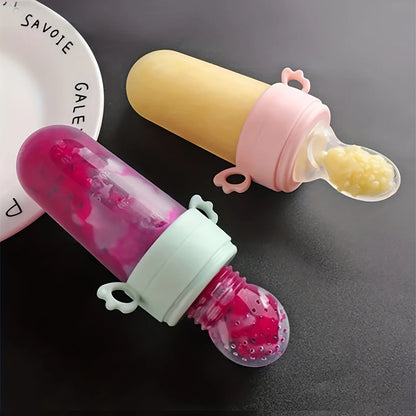 4pcs Baby Feeding Set: 1pc Silicone Spoon Feeder Bottle with Handle, 3-Size Mesh Bags-S, M, L. Baby Bottle, Feeding Bottle Set