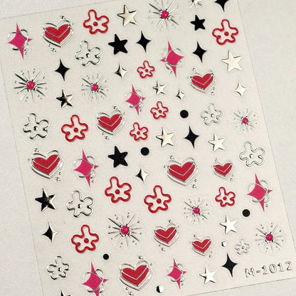 Grid Patterned Star Bowknot Cherry Polka Dot Line Colorful Geometric Five-pointed Star Adhesive Nail Art Sticker Manicure Decal