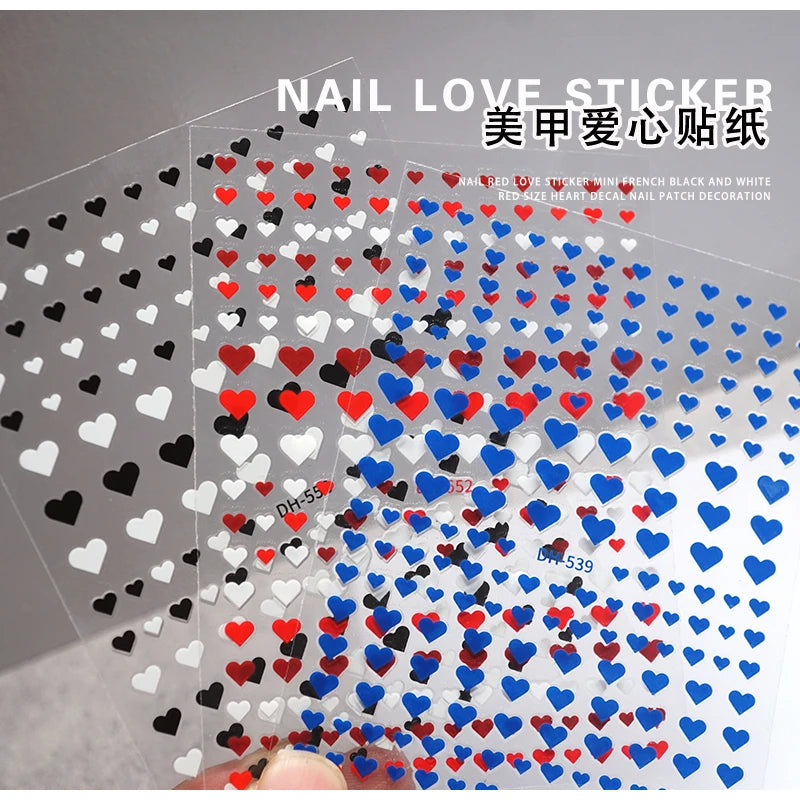 3d Nail Art Stickers Red Black White Love Hearts Stars Clouds French Full Tips Adhesive Nail Decals Slider For Manicure