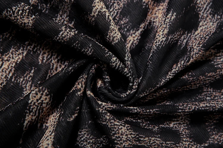Nibber See Through Dress Women Sexy Coquette Leopard Print Full Sleeve o-Neck Stretch Wild Mini Bodycon Midnight Party Clubwear