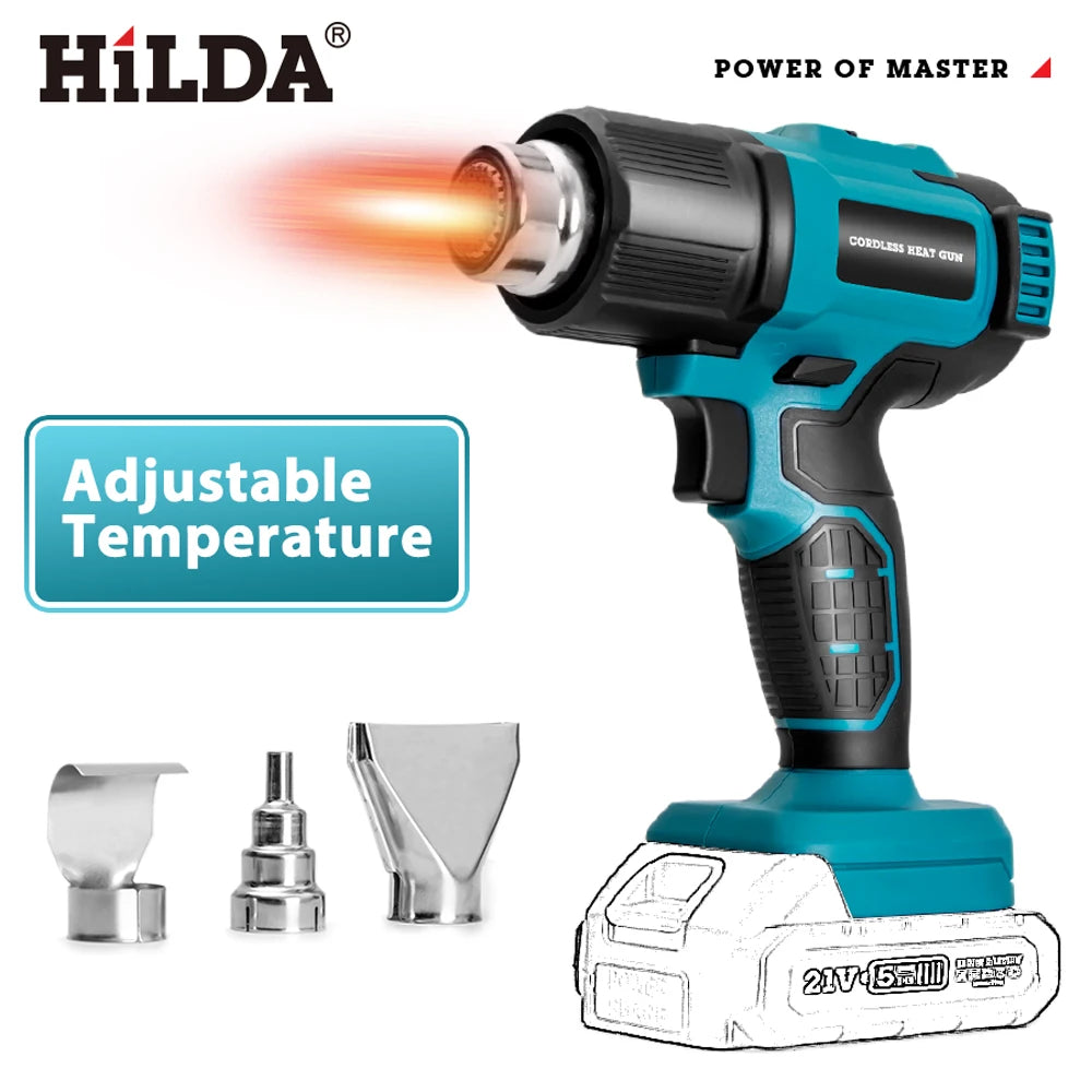 HILDA Cordless Handheld Hot Air Gun With Nozzle For Shrink Wrap PVC Welding Paint Removing DIY Craft Repair For Makita Battery