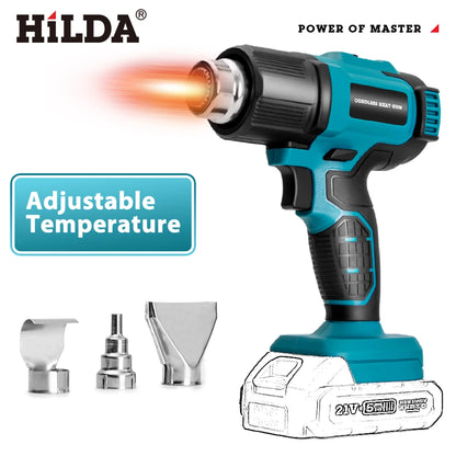 HILDA Cordless Handheld Hot Air Gun With Nozzle For Shrink Wrap PVC Welding Paint Removing DIY Craft Repair For Makita Battery