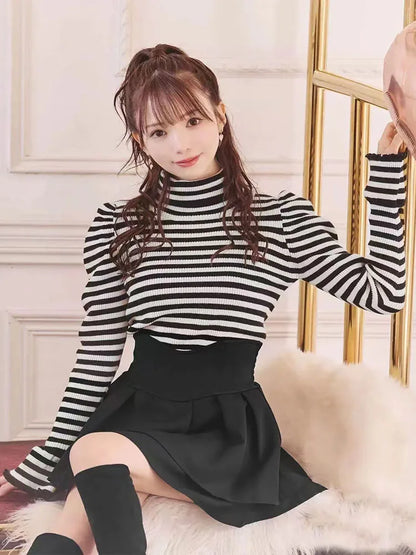 Japanese Style Lolita Black Skirts Women Spring Autumn New Elastic Waistline Slim Short Pleated Female Mini Culottes Cute Girl