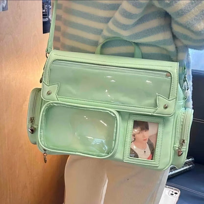 New Y2K Cute Ita Bag Harajuku Girl Transparent Pocket Large Capacity Crossbody Bag Lolita DIY Badge Display Casual Shoulder Bags