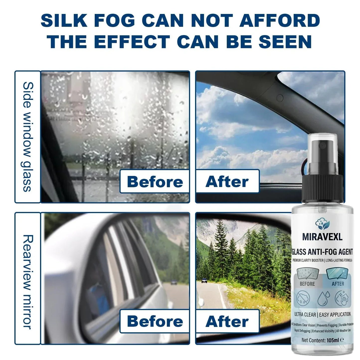 Car Anti‑Fog Spray Kit, Windshield Glass Anti‑Fog Agent with Cleaning Brush & Pads, Long Lasting Defogger for Auto Window Safety