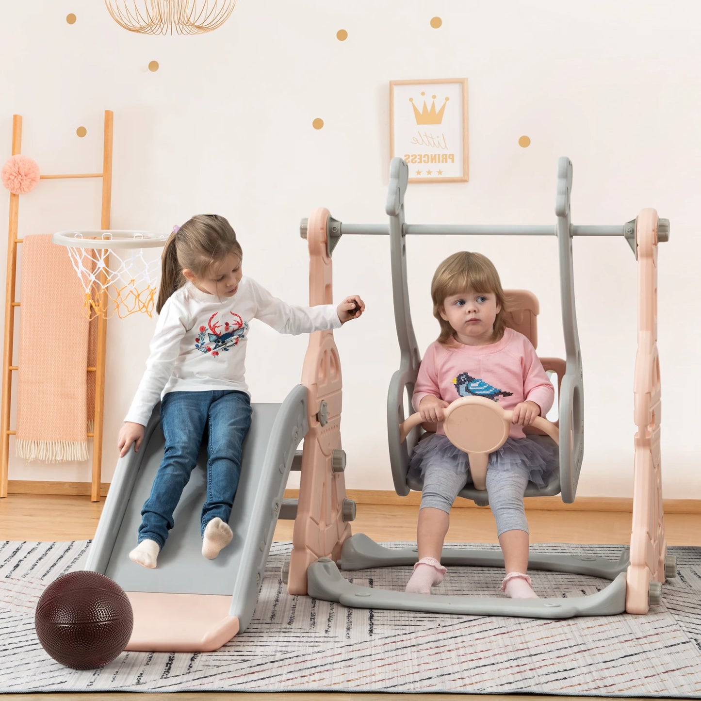 Rosahqnda 4-in-1 Children slide Indoor & Outdoor Outdoor Outdoor Playground for Toddlers Swing 1-6 Years