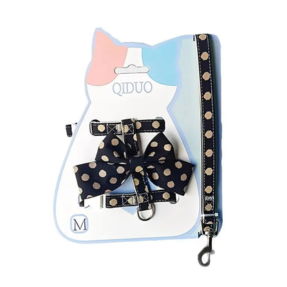 Cute Polka Dot Pet Vest Harness Bowknot Adjustable Pet Traction Rope with Collar Cat Traction Rope Cat
