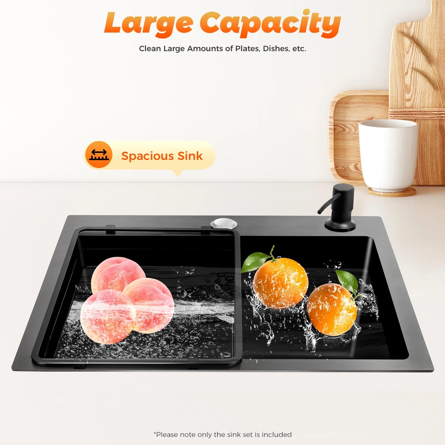 High-Class Kitchen Sink Complete Set,45*40*20Cm,201 Stainless Steel Durable Large Capacity Clean Sink，Single Bowl Black Sink