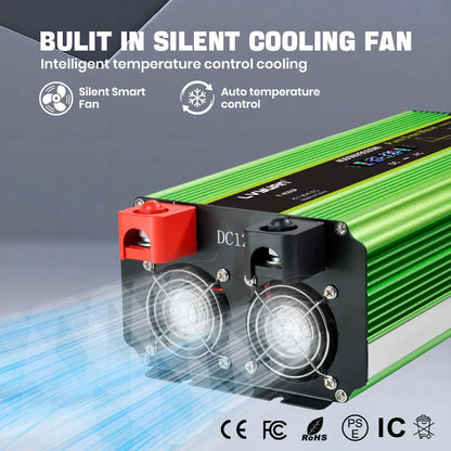 LVYUAN Pure Sine Wave Power Inverter 2000W 3000W 4000W DC 12V 24V to AC 230V LCD Remote Control 2 EU Sockets USB Home RV Solar