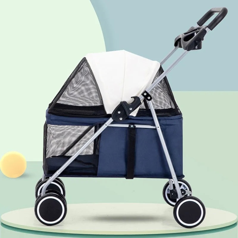 Outdoor Portable Folding Pet Stroller Small Cat Dog Rabbit Hamster Lightweight Vehicle Compatible Carrier Pet Trolley